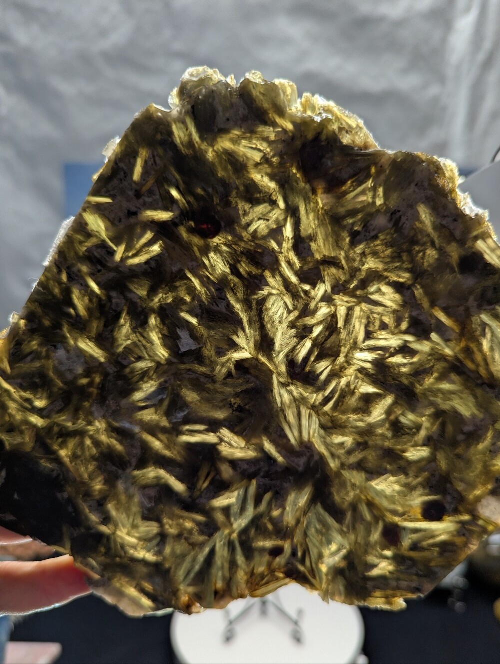 Green Mica Lepidolite with Garnet Slab - 6 3/4 X 6 Inches - Madagascar - Picture 6 of 11